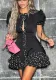 Fashion Round Neck Floral Cascading Ruffles Dress Lace-Up Short Sleeve Dress