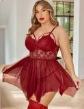 Women's Sexy Lingerie Plus Size Gathered Strap Nightdress Set