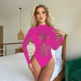 Hollow Low Back Slim Sexy Lingerie Women's Temptation Long Sleeve Mesh Bodysuit