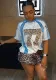 Fashion Trend Loose Casual Contrast Color Leopard Print Top Short Sleeve Patchwork T-Shirt