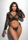 Hollow Low Back Cross Lace-Up Sexy Women's Temptation Long Sleeve Mesh Lingerie Set