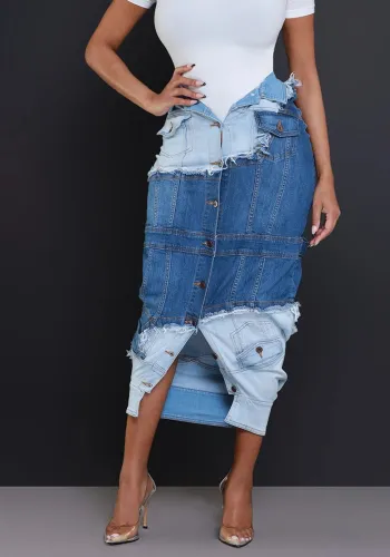 Women's Casual Fashion Style Street Denim Patchwork Split Skirt