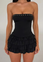 Strapless Sexy Low Back Slim Fit Cascading Ruffles Women Mini Dress