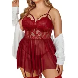Women's Sexy Lingerie Plus Size Gathered Strap Nightdress Set