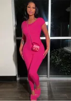 Women backless Solid short-sleeved Jumpsuit