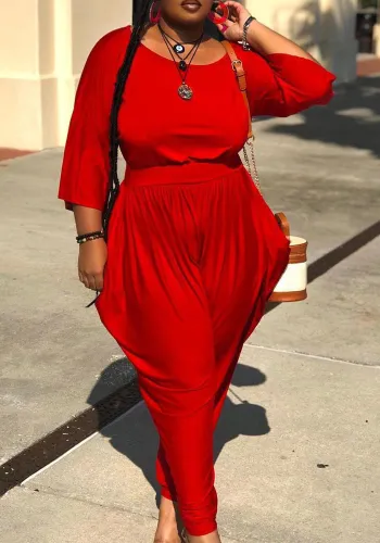 Women Solid Loose Long Sleeve Top and Pants Two-piece Set