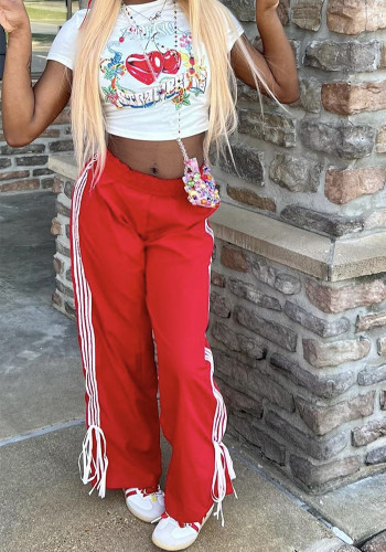 Women Sports Loose Casual Solid Striped Pants