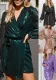 Women sequined V-neck long-sleeved puff sleeve Dress