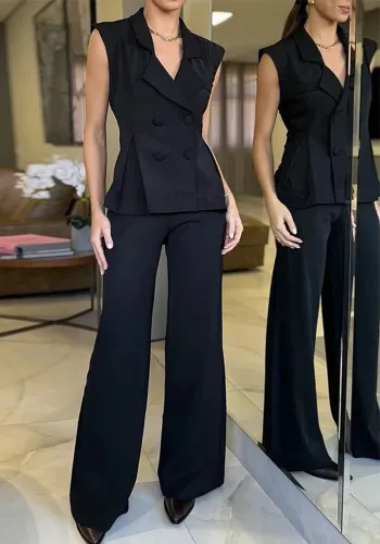 Women summer Solid vest and trousers two-piece set