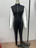 Fashionable Contrast Crop Sports Casual Two Piece Pants Set
