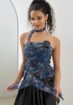 Summer Fashion Sexy Flower Strapless Ruffled Short Ribbon Vest