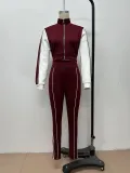Fashionable Contrast Crop Sports Casual Two Piece Pants Set