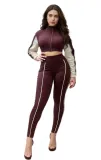 Fashionable Contrast Crop Sports Casual Two Piece Pants Set