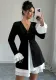 Contrast Color Elegant V-Neck Ruffle Sleeves A-Line Dress