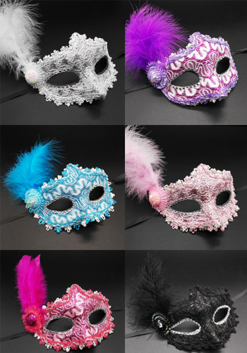Venetian Lace Applique Cloth Side Feather Adult Mask Carnival Mardi Gras Performance Props