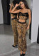 Women's Sexy Leopard Print Lace Patchwork Straps Vest Slim Fit Trousers Set