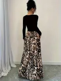 Sexy High Waist Contrast Spring Elegant Leopard Patchwork V-Neck Maxi Dress