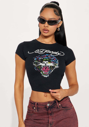 Y2K Trendy Print Round Neck Short-Sleeved T-Shirt