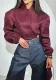Women Spring Burgunry V-neck Long Sleeve Crop Jacket