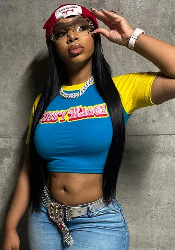 Women Letter Print Contrast Round Neck Crop Top