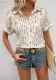 Women Summer Contrast Turndown Collar Line Print Shirt