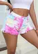 Plus Size Women Denim Tie-Dye Tassel Ripped Loose Denim Shorts