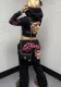 Women Casual Zipper Print Hoodies and Pants Two-piece Set