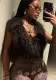 Women Fur Halter Neck V-Neck Backless Tether Crop Tank Top