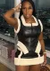 Women zipper fur edge patchwork pu-leather top and skirt two-piece set