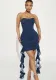 Women sexy ruffled Bodycon ribbon Denim Dresses