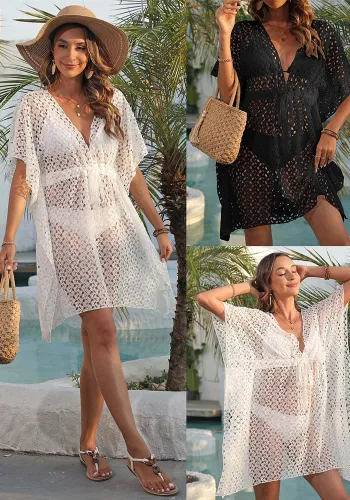 Women Sexy See-Through Lace irregular beach bikini cover-up Lace-Up dress