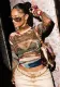 Women Winter Style Half-High Neck Long-Sleeved Mesh Printed T-Shirt
