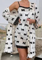 Women Velvet Nightgown Sexy Suspender Lace Bathrobe Nightgown Two-Piece Set