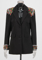 Women color diamond beaded patchwork blazer jacket