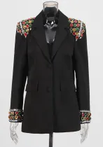 Women color diamond beaded patchwork blazer jacket