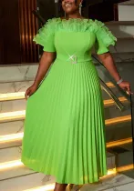 Chic Ruffled Mesh Off Shoulder Strap Plus Size Elegant Pleated Party Dress