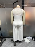 Plus Size Women Solid Career Lace  Loose Jumpsuit