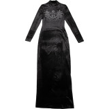 Autumn And Winter Women Fashion Design Round Neck Long Sleeve High Waist Slim Long Dress