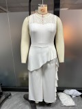 Plus Size Women Solid Career Lace  Loose Jumpsuit