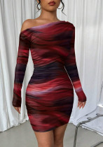 Women Slash Shoulder Print Dress