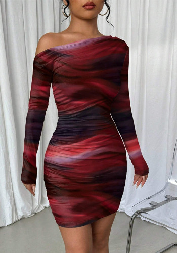 Women Slash Shoulder Print Dress