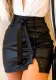 Women Casual Solid Pu-Leather Belt Zipper Bodycon Skirt