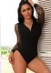 Women Black Sexy Polka Dot Mesh Long Sleeve Bodysuit