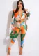 Women Printed Long Sleeve Shirt Pants Casual Two Piece Set