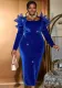 Women Elegant U-neck Backless Mesh Patchwork Formal Party Long Sleeve Dress