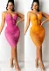 Women knitting suspender Solid Lace-Up Pleated drawstring Top and Skirt Two Piece Set