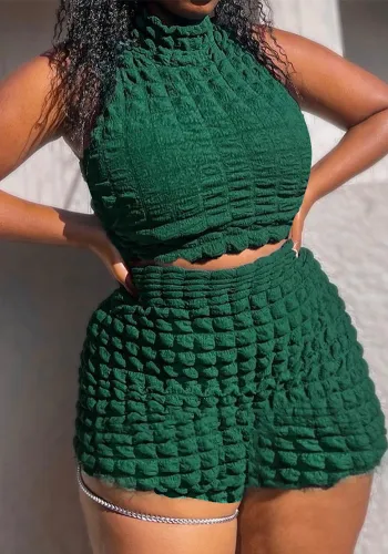 Women Solid Sleeveless Top and Shorts Two Piece Set