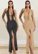 Women Sleeveless Halter Neck Off Shoulder Beaded Slit Dress
