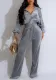 Women Long Sleeve Turndown Collar Zipper Top and Pants Two Piece Set