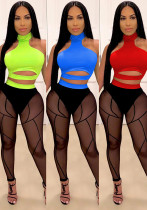 Women See-Through Colorblock Top and Pant Two Piece Set